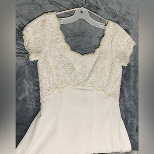 Vintage Wedding Empire Waist 9/10 Beaded BodiceRoundedCollar